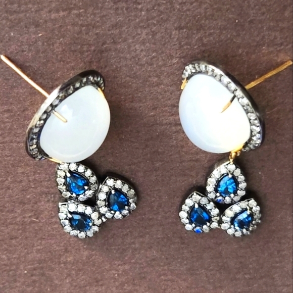 Diamonds, Blue Topaz, Moonstones JHadley-Ashley Gilroy,Gold Earrings - Picture 6 of 8
